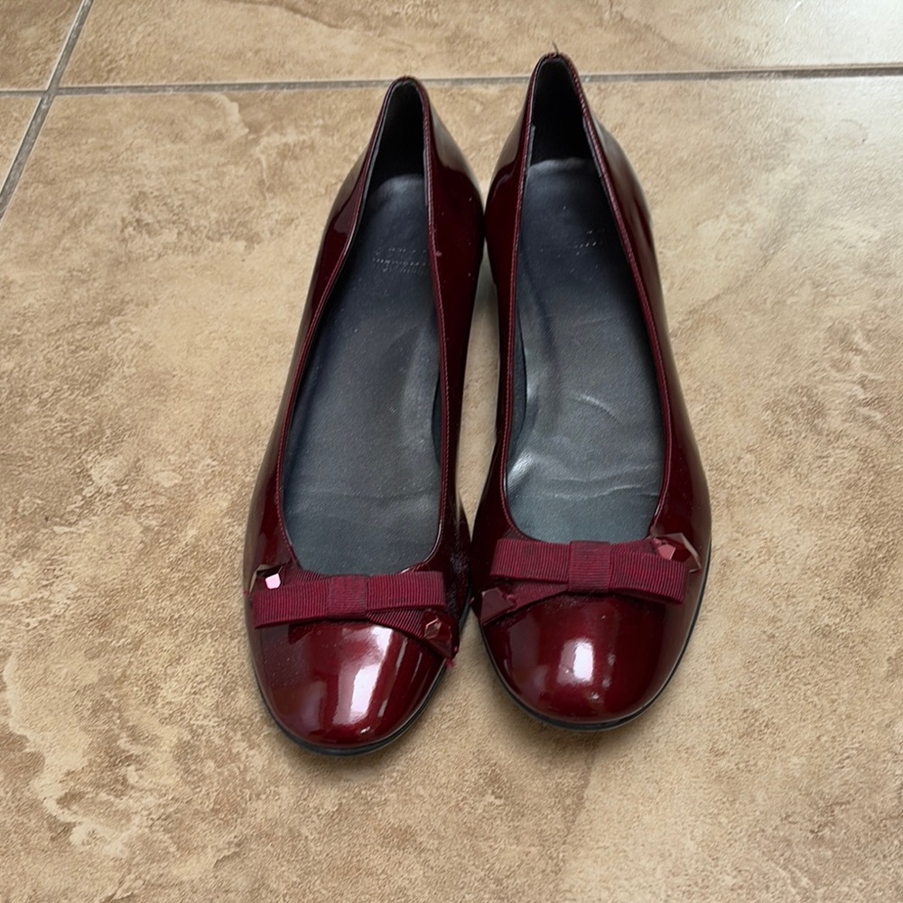 Stuart Weitzman Dark Red Patent Flats with Bow